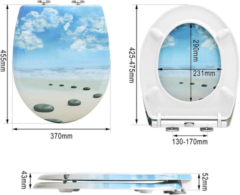 Rootz Toilet Seat with Soft-Close Mechanism - Quick Release - Duroplast - Stainless Steel Hinges - Antibacterial - 37cm x 47.5 cm