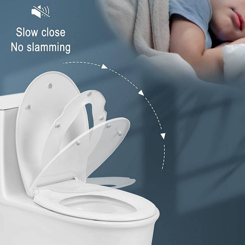 Rootz 2 in 1 Toilet Seat - Family Friendly Toilet Seat - Soft Close Lid - Child & Adult Seat - Quick Release - PP & Stainless Steel - O-Shaped Toilets - 371mm x 444mm - White
