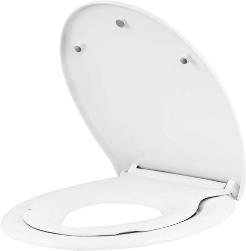 Rootz 2 in 1 Toilet Seat - Family Friendly Toilet Seat - Soft Close Lid - Child & Adult Seat - Quick Release - PP & Stainless Steel - O-Shaped Toilets - 371mm x 444mm - White