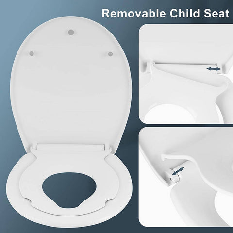 Rootz 2 in 1 Toilet Seat - Family Friendly Toilet Seat - Soft Close Lid - Child & Adult Seat - Quick Release - PP & Stainless Steel - O-Shaped Toilets - 371mm x 444mm - White