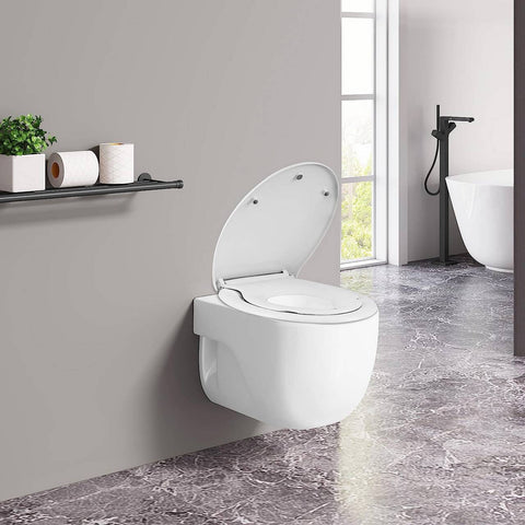 Rootz 2 in 1 Toilet Seat - Family Friendly Toilet Seat - Soft Close Lid - Child & Adult Seat - Quick Release - PP & Stainless Steel - O-Shaped Toilets - 371mm x 444mm - White