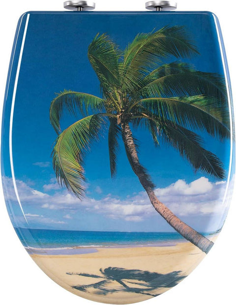 Rootz Soft Close Toilet Seat - Duroplast - Quick Release Button - Waterproof - 37cm x 47.5cm - Sea Motif - Antibacterial - Rustproof Hinge