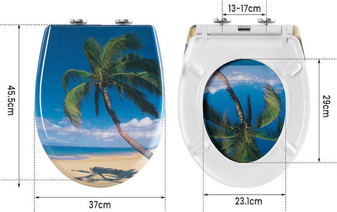 Rootz Soft Close Toilet Seat - Duroplast - Quick Release Button - Waterproof - 37cm x 47.5cm - Sea Motif - Antibacterial - Rustproof Hinge