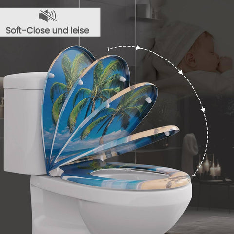 Rootz Soft Close Toilet Seat - Duroplast - Quick Release Button - Waterproof - 37cm x 47.5cm - Sea Motif - Antibacterial - Rustproof Hinge
