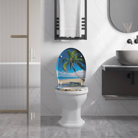 Rootz Soft Close Toilet Seat - Duroplast - Quick Release Button - Waterproof - 37cm x 47.5cm - Sea Motif - Antibacterial - Rustproof Hinge