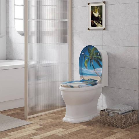 Rootz Soft Close Toilet Seat - Duroplast - Quick Release Button - Waterproof - 37cm x 47.5cm - Sea Motif - Antibacterial - Rustproof Hinge