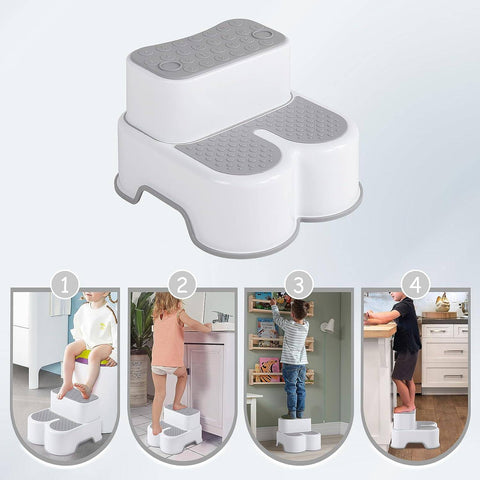 Rootz Children's 2 Step Stool - Toddler Stool - Bathroom Stool - PP Plastic - Non-slip - 37.5cm x 25.5cm x 34cm