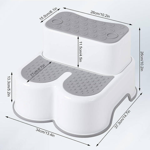 Rootz Children's 2 Step Stool - Toddler Stool - Bathroom Stool - PP Plastic - Non-slip - 37.5cm x 25.5cm x 34cm