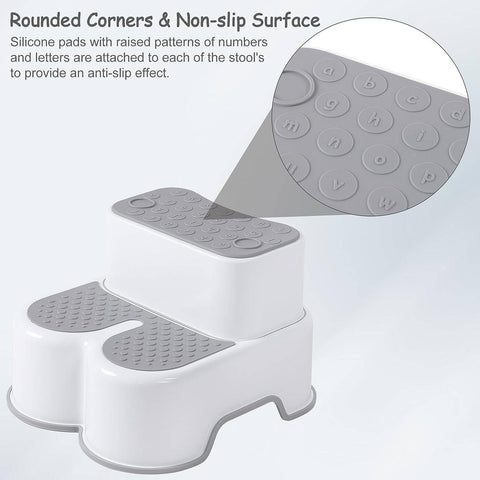 Rootz Children's 2 Step Stool - Toddler Stool - Bathroom Stool - PP Plastic - Non-slip - 37.5cm x 25.5cm x 34cm