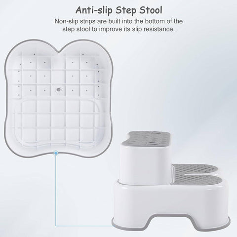 Rootz Children's 2 Step Stool - Toddler Stool - Bathroom Stool - PP Plastic - Non-slip - 37.5cm x 25.5cm x 34cm