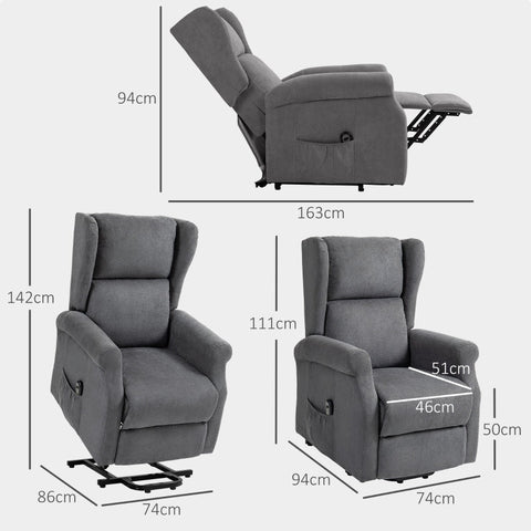 Rootz Electric Recliner Chair with Stand-Up Aid - TV Armchair - Linen Fabric - Remote Control - 72.5cm x 94cm x 109cm