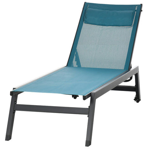Rootz Aluminum Sun Lounger Sundeck - Patio Lounge Chair - Adjustable Chaise - Multi-Position Comfort - 55W x 195D x 30H cm - Blue