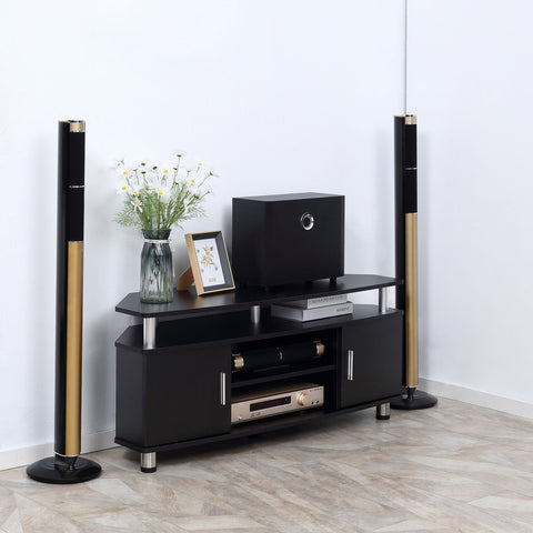 Rootz Contemporary Design TV Bench - TV Stand - Media Console - Multi Storage Options - 120L x 40W x 52H cm - Black Chrome