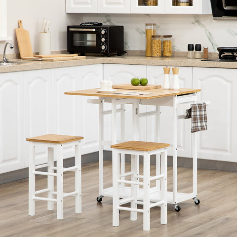 Rootz Folding Bar Table Set with Wheels - Space-Saving Bar Stools - 2 Drawers - Bamboo - 82.5cm x 75.5cm x 83.5cm
