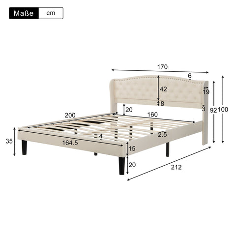 Rootz Soft Upholstered Bed - Velvet Bed - Button Decor - Luxurious Comfort - 212cm x 170cm x 100cm