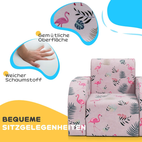 Rootz Kids Flamingo Armchair - Children's Sofa - Transforming Seat - Foldable Bed - Cozy Cover - Portable Design - 46.5cm x 93cm x 28.5cm