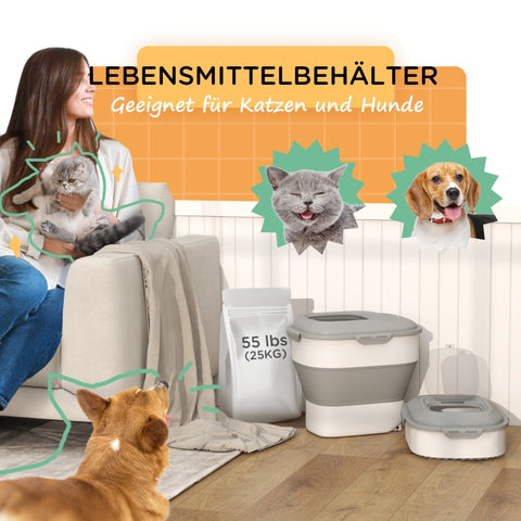 Rootz Dog Food Container - Pet Food Holder - Airtight Seal - 25L/5L - Foldable Design - Wheels - Desiccant - 44cm x 32cm x 37cm