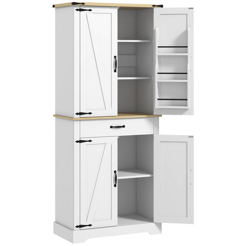 Rootz Kitchen Cabinet Buffet - Storage Unit - Modern Organizer - Adjustable Shelves - 76.5 x 40 x 181 cm White