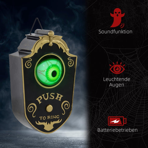 Rootz Halloween Decoration Zimbab Bell - Electric Doorbell - Glowing Eye - Spooky Atmosphere - 11cm x 5cm x 18cm