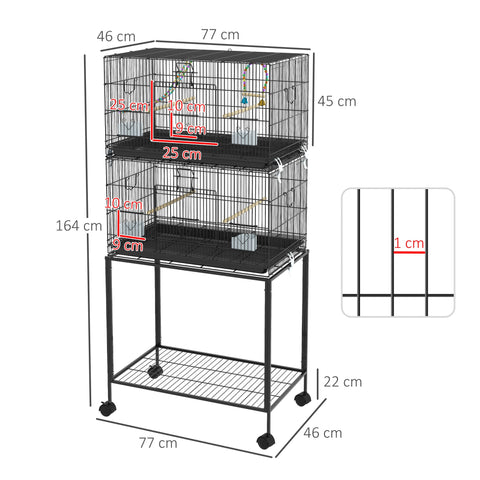 Rootz Standing Bird Cage - Aviary - Bird Enclosure - Easy Cleaning - 77cm x 46cm x 164cm