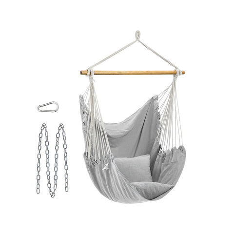 Rootz Hanging Chair - Hängesessel - Hammock Seat - High Comfort - 148cm x 125cm Seat, 40cm x 40cm Pillows - Grey Polyester Cotton Fabric