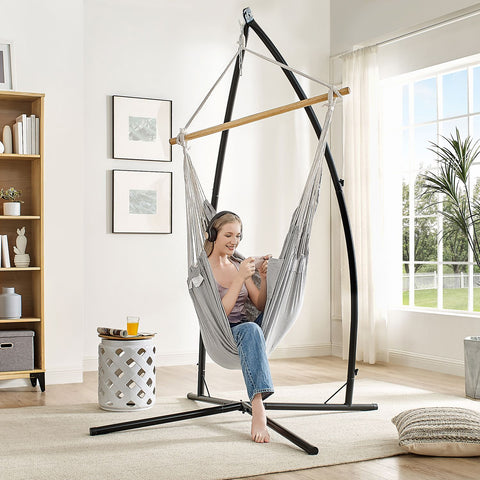 Rootz Hanging Chair - Hängesessel - Hammock Seat - High Comfort - 148cm x 125cm Seat, 40cm x 40cm Pillows - Grey Polyester Cotton Fabric