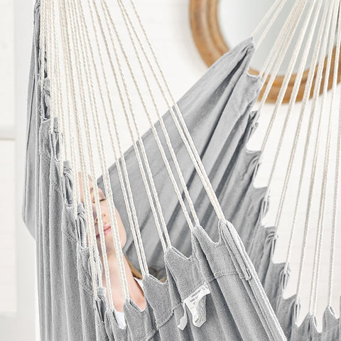Rootz Hanging Chair - Hängesessel - Hammock Seat - High Comfort - 148cm x 125cm Seat, 40cm x 40cm Pillows - Grey Polyester Cotton Fabric