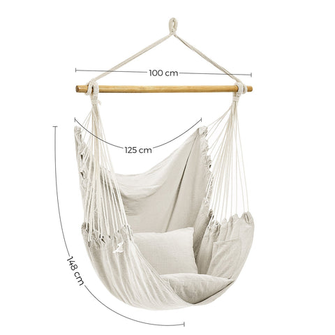 Rootz Hanging Chair with 2 Cushions - Hammock Chair - Swing Seat - Comfort & Support - 148cm x 125cm