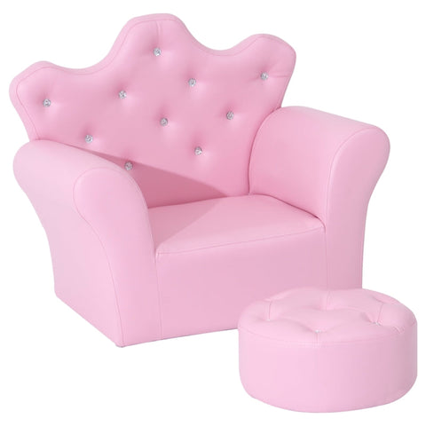 Rootz Kinderbank met poef - Prinsessenbank - Kinderfauteuil - Comfortabel en veilig - Elegant ontwerp - Duurzaam en hoogwaardig - 58 cm x 40,5 cm x 49 cm