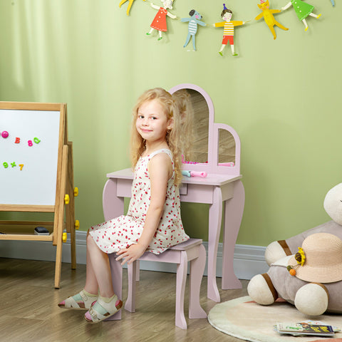Rootz Children's Dressing Table Set - Vanity Table - Makeup Desk - Encourages Independence - 52 x 32 x 85 cm - Pink