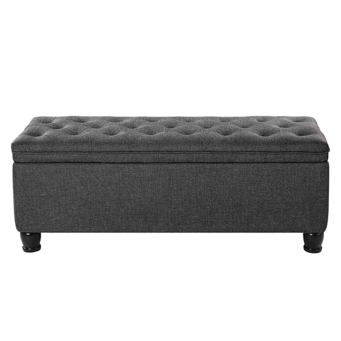 Rootz Button Tufted Storage Stool - Dark Grey Ottoman - Footstool with Storage - MDF - High Density Foam - 45cm x 118cm x 45cm