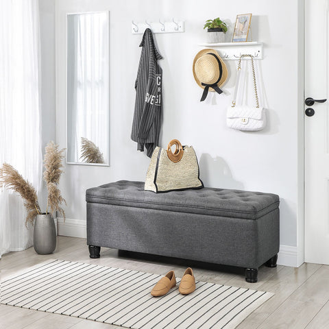 Rootz Button Tufted Storage Stool - Dark Grey Ottoman - Footstool with Storage - MDF - High Density Foam - 45cm x 118cm x 45cm