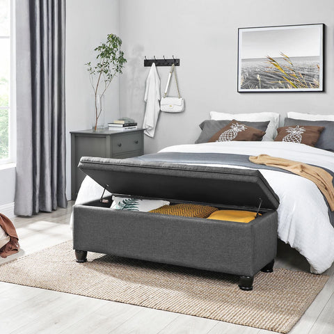 Rootz Button Tufted Storage Stool - Dark Grey Ottoman - Footstool with Storage - MDF - High Density Foam - 45cm x 118cm x 45cm