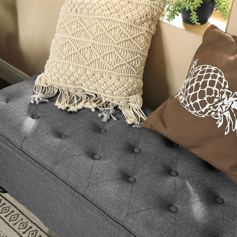 Rootz Button Tufted Storage Stool - Dark Grey Ottoman - Footstool with Storage - MDF - High Density Foam - 45cm x 118cm x 45cm