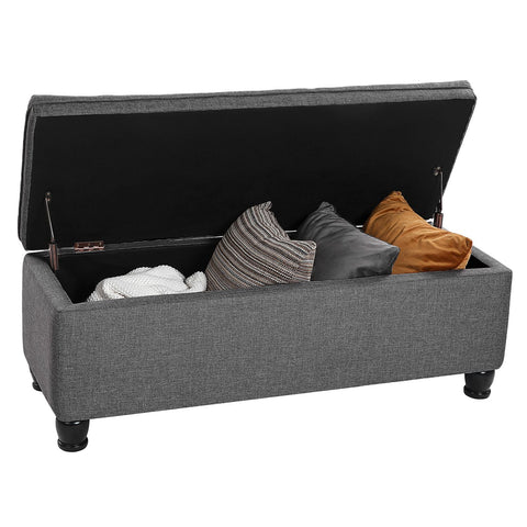 Rootz Button Tufted Storage Stool - Dark Grey Ottoman - Footstool with Storage - MDF - High Density Foam - 45cm x 118cm x 45cm