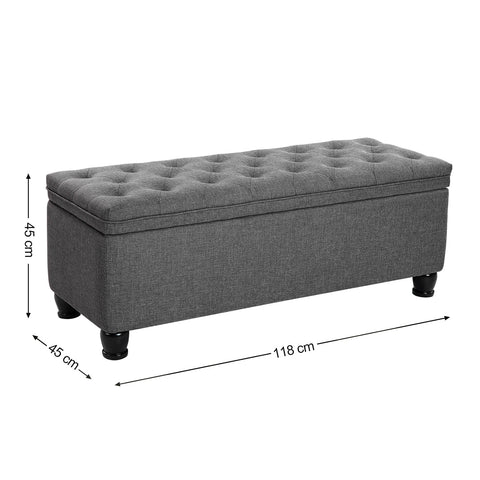 Rootz Button Tufted Storage Stool - Dark Grey Ottoman - Footstool with Storage - MDF - High Density Foam - 45cm x 118cm x 45cm