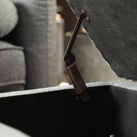 Rootz Button Tufted Storage Stool - Dark Grey Ottoman - Footstool with Storage - MDF - High Density Foam - 45cm x 118cm x 45cm