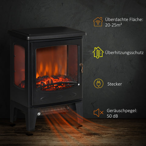 Rootz Electric Fireplace - Space Heater - Flame Stove - Adjustable Heat 1000W-2000W - 3-Sided View - 39x26x54.8cm - Black