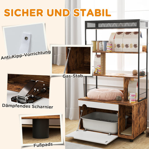 Rootz 3-Tier Shelf Cat Litter Box - Enclosed Cat House - Hidden Litter Cabinet - Privacy Ensured - 80cm x 48cm x 152cm