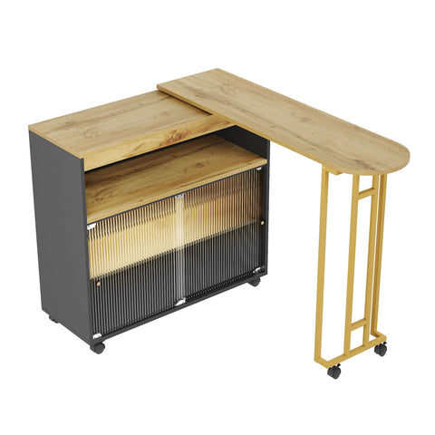 Rootz Extendable Bar Table - Movable Modern Bar Table - Telescopic Bar Table with LED - Storage Space - 138-204×39×105cm