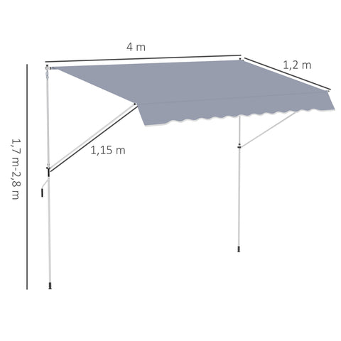 Rootz Manual Extendable Awning - Retractable Awning - Balcony Shade - Anti-UV Protection - 400L x 120W x 170-280H cm
