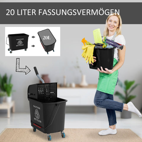 Rootz 20L Mop Bucket with Wringer - Cleaning Pail - Rolling Bucket - Effortless Mobility - 60cm x 27cm x 70.5cm