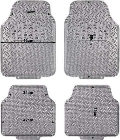Rootz Aluminum Car Mats - Vehicle Floor Liners - Universal Fit - Heavy-duty PVC - Weatherproof - 69cm x 49cm & 46cm x 47cm