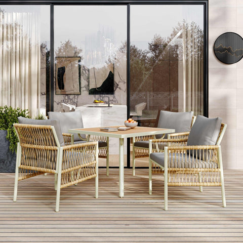 Rootz 5 Piece Garden Dining Set - Elegant Patio Furniture - Outdoor Dining Set - Ergonomic Design - 64.5x58x86 cm Chairs & 83.5x83.5x74 cm Table