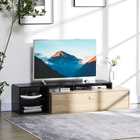 Rootz TV Stand Furniture - TV Bench - Entertainment Unit - Movable Shelf - 163cm x 40cm x 38cm