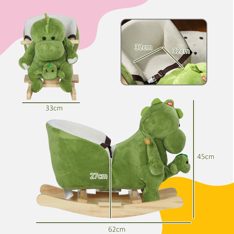 Rootz Dinosaur Rocking Horse - Toddler Rocker - Kids Plush Ride-On - 32 Songs - 62L x 33W x 45H cm - Safety Belt