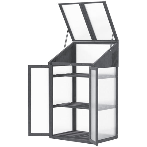 Rootz Mini Greenhouse - Small Greenhouse - Plant Nursery - Wooden Frame - 3 Shelves for Organization - 70L x 50W x 120H cm