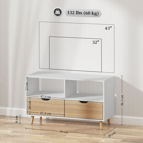 Rootz TV Cabinet - TV Chest - Media Console - Durable & Stylish - 99cm x 39cm x 58cm - White