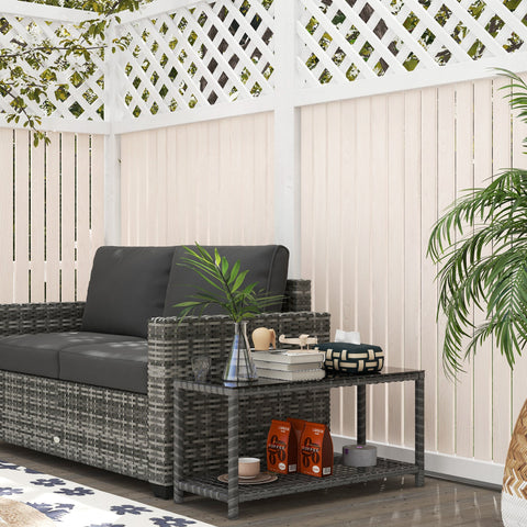 Rootz Garden Side Table - Rectangular Coffee Table - PE Rattan - Easy to Clean Tempered Glass - 80L x 30W x 40H cm - Grey