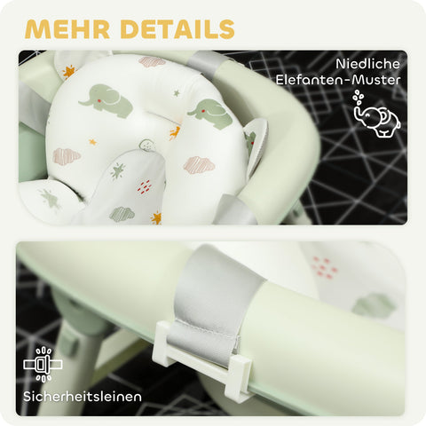 Rootz Foldable Baby Bath Tub - Infant Bath - Toddler Bathtub - Non-Slip Base - 86cm x 53cm x 25.5cm - Green Elephant Cushion